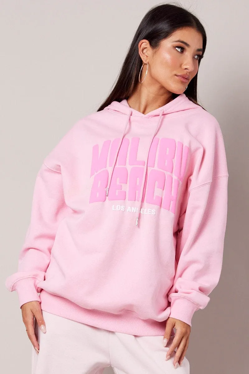 Pink Graphic Hoodie Sweater Long Sleeve