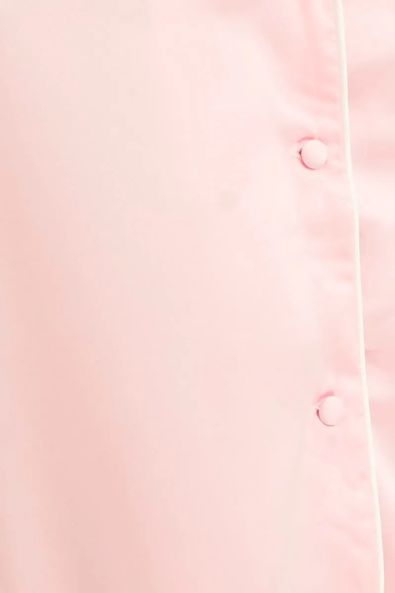 Pink Nightgown Short Sleeve Collared Mini Satin
