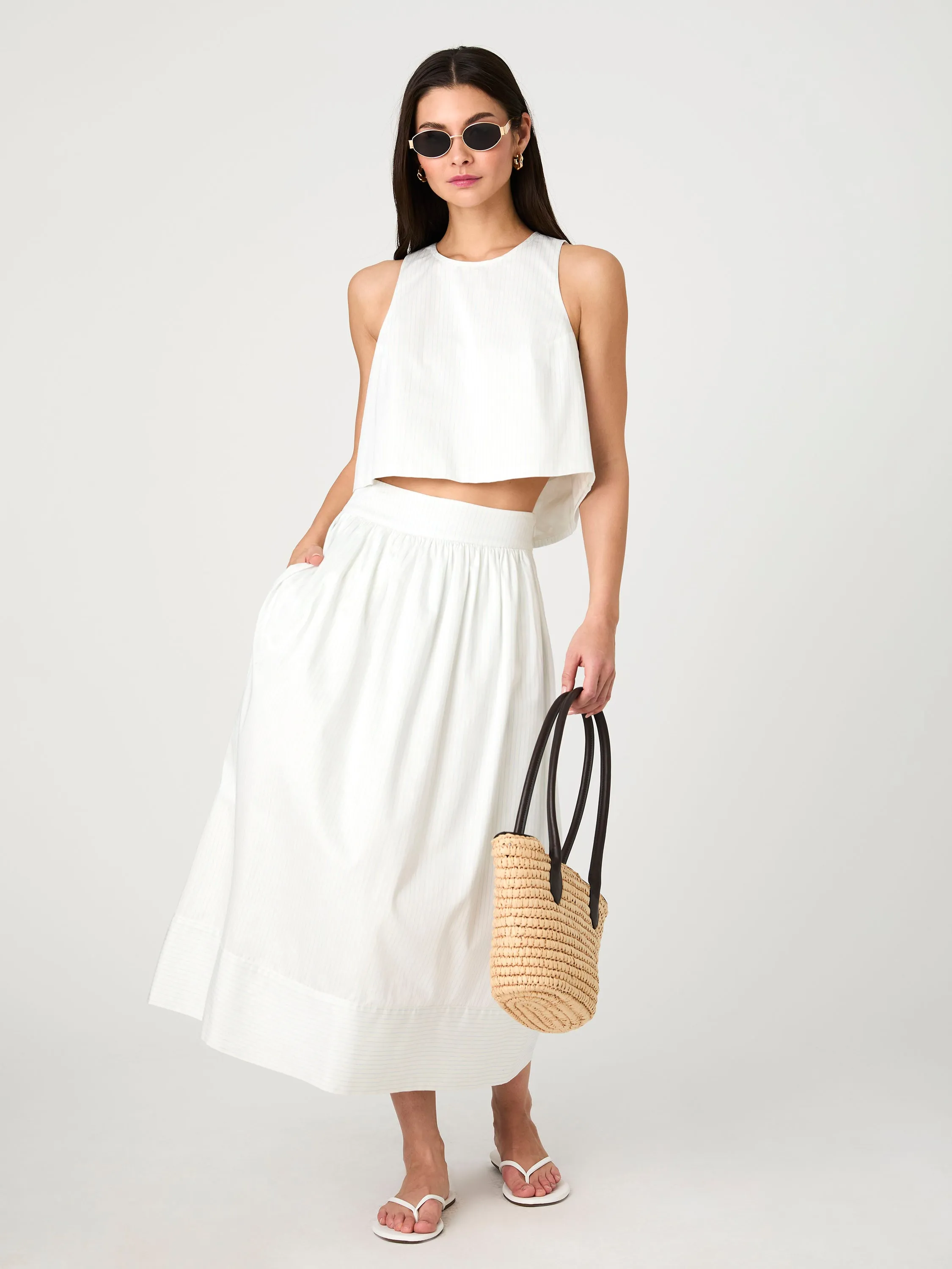 Pinstripe Poplin Shell Top