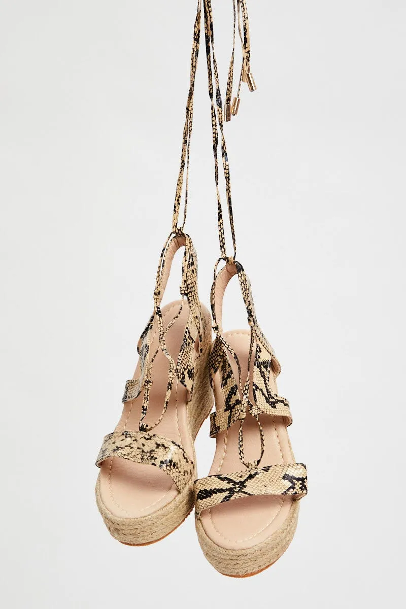 Print Lace Up Strappy Wedges