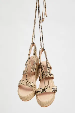 Print Lace Up Strappy Wedges