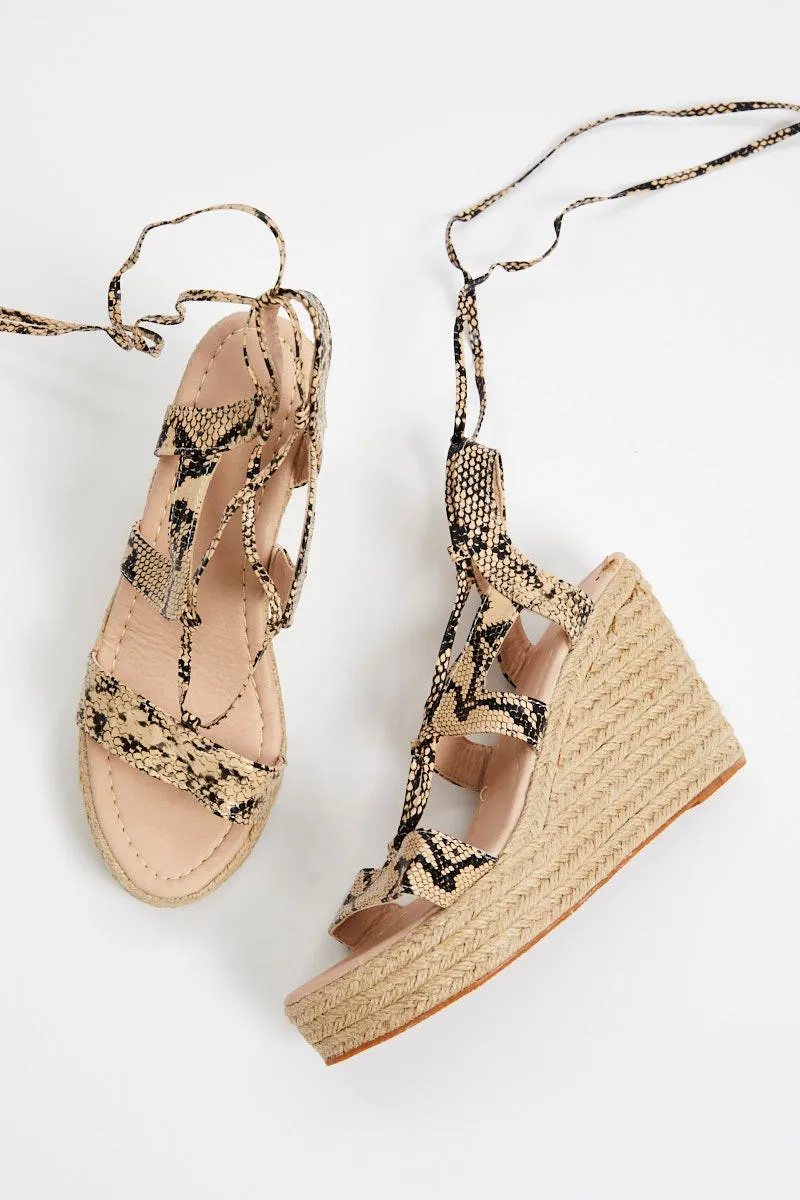 Print Lace Up Strappy Wedges