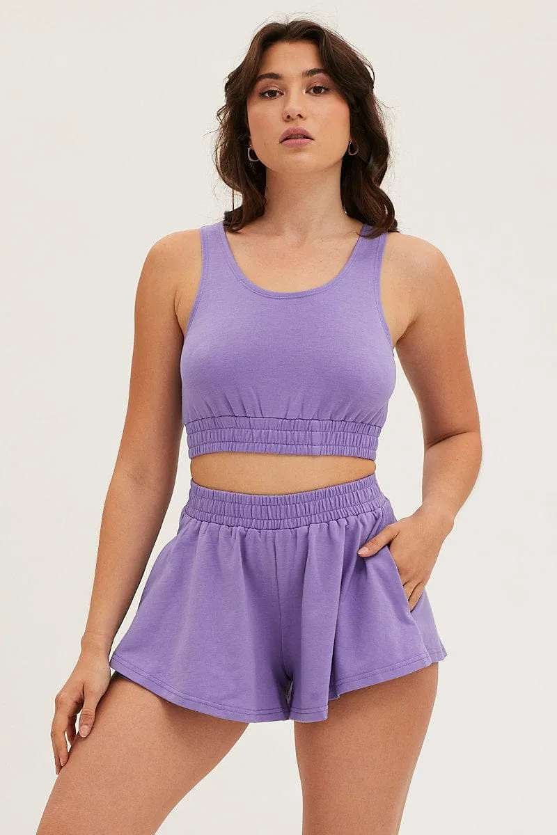 Purple Crop Top Loungewear Set