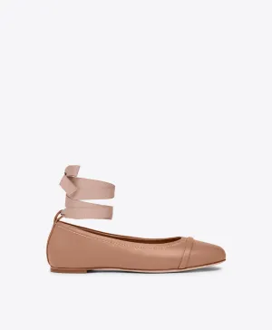 Sabina Blush Leather Flat Pumps