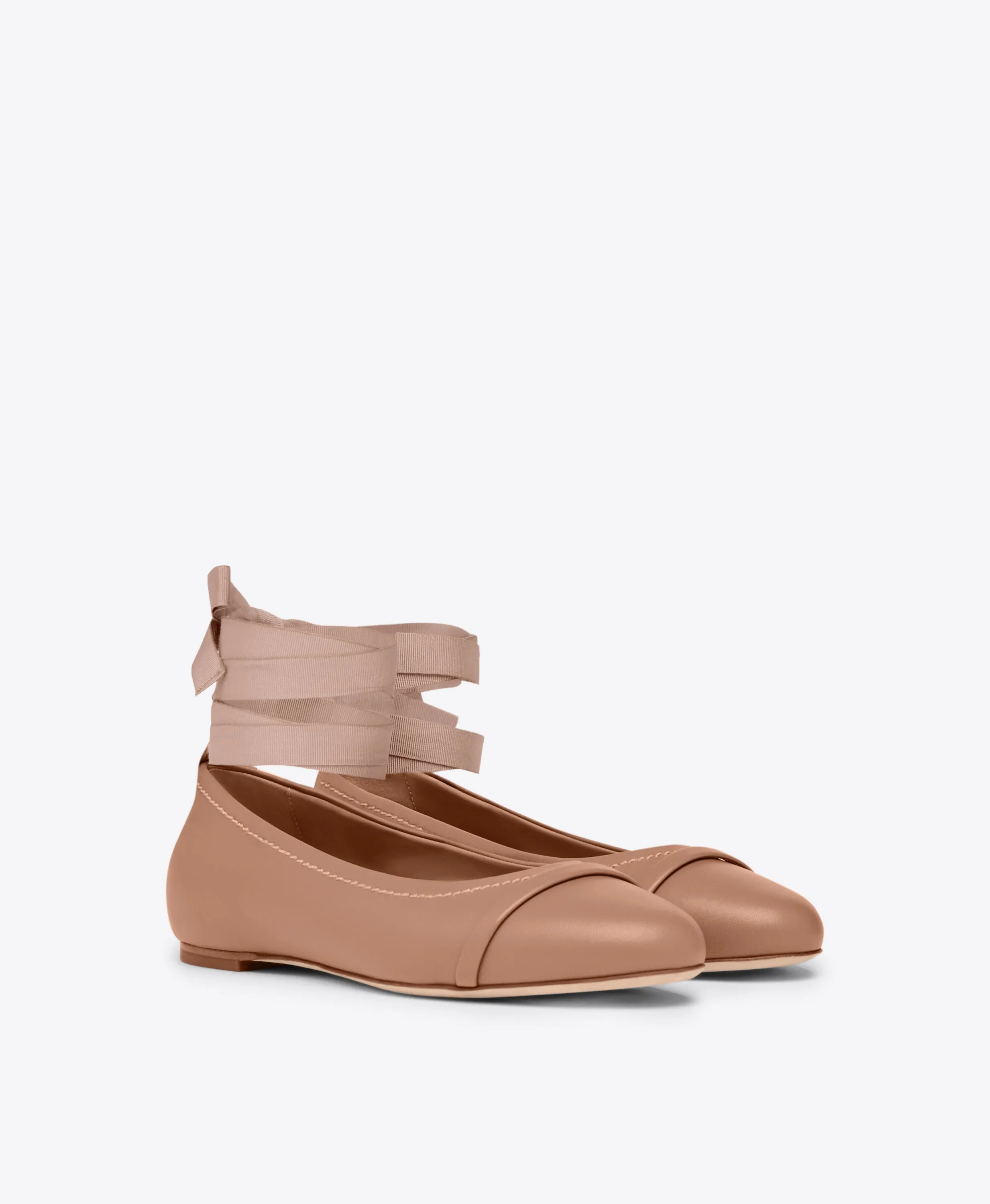 Sabina Blush Leather Flat Pumps