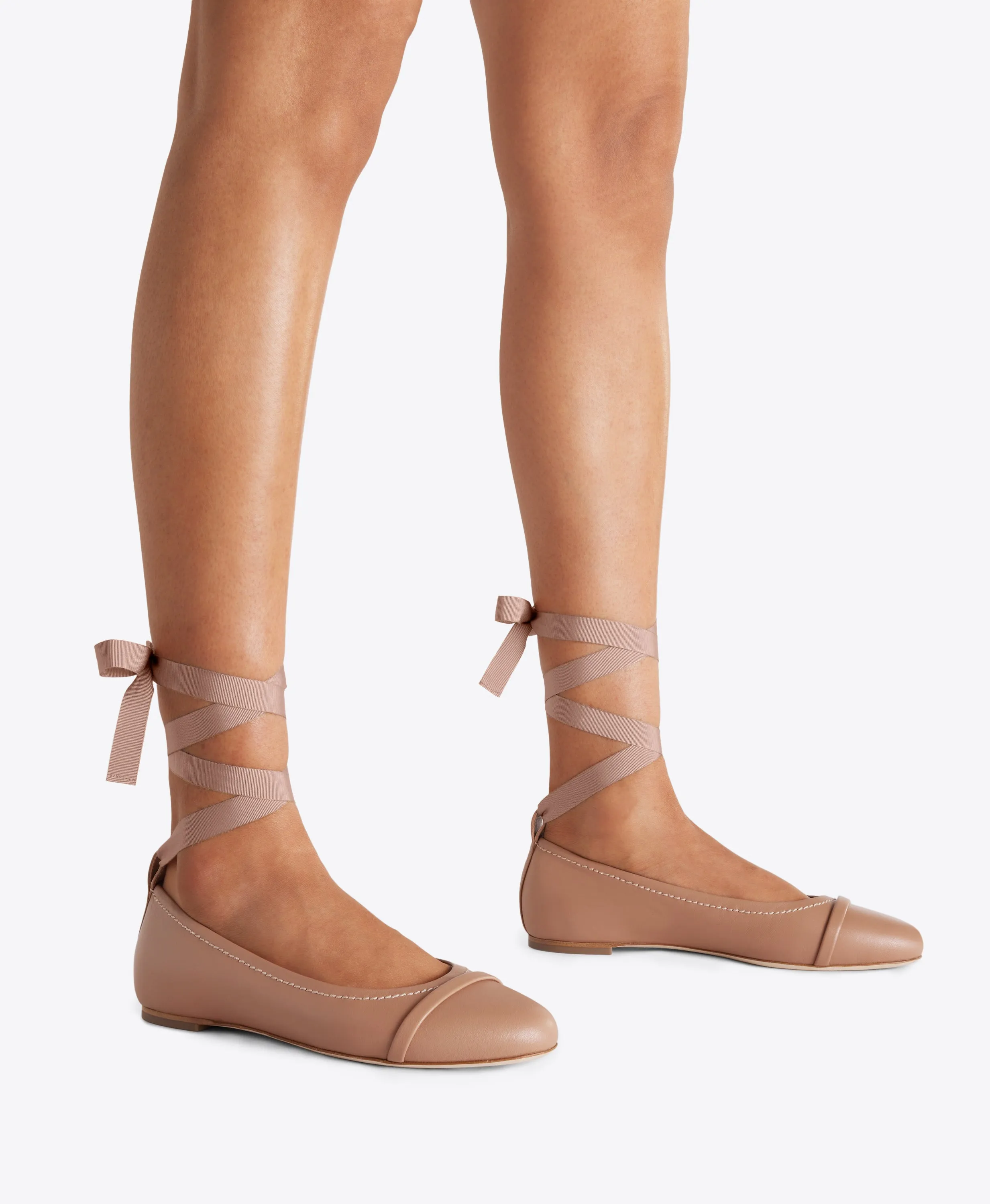 Sabina Blush Leather Flat Pumps