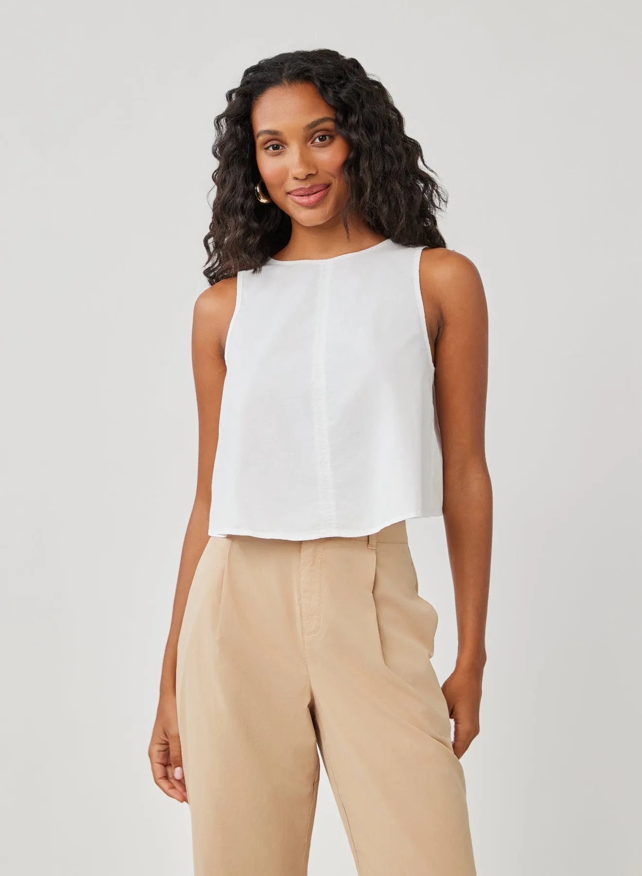 Sleeveless Button Back Top - White