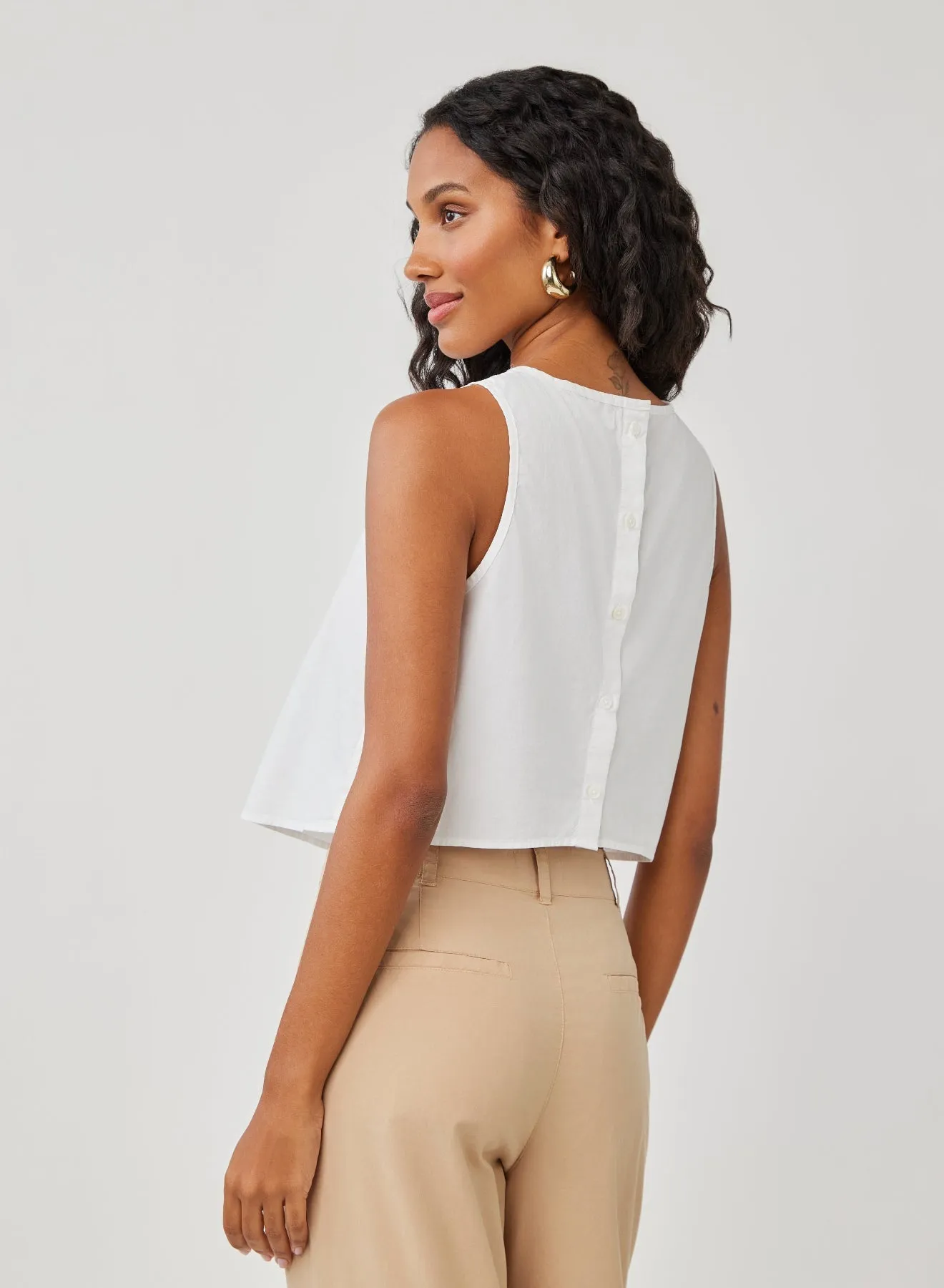 Sleeveless Button Back Top - White