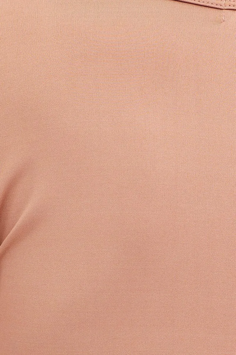 Taupe Crop Top Smooth Long Sleeve Scoop Neck