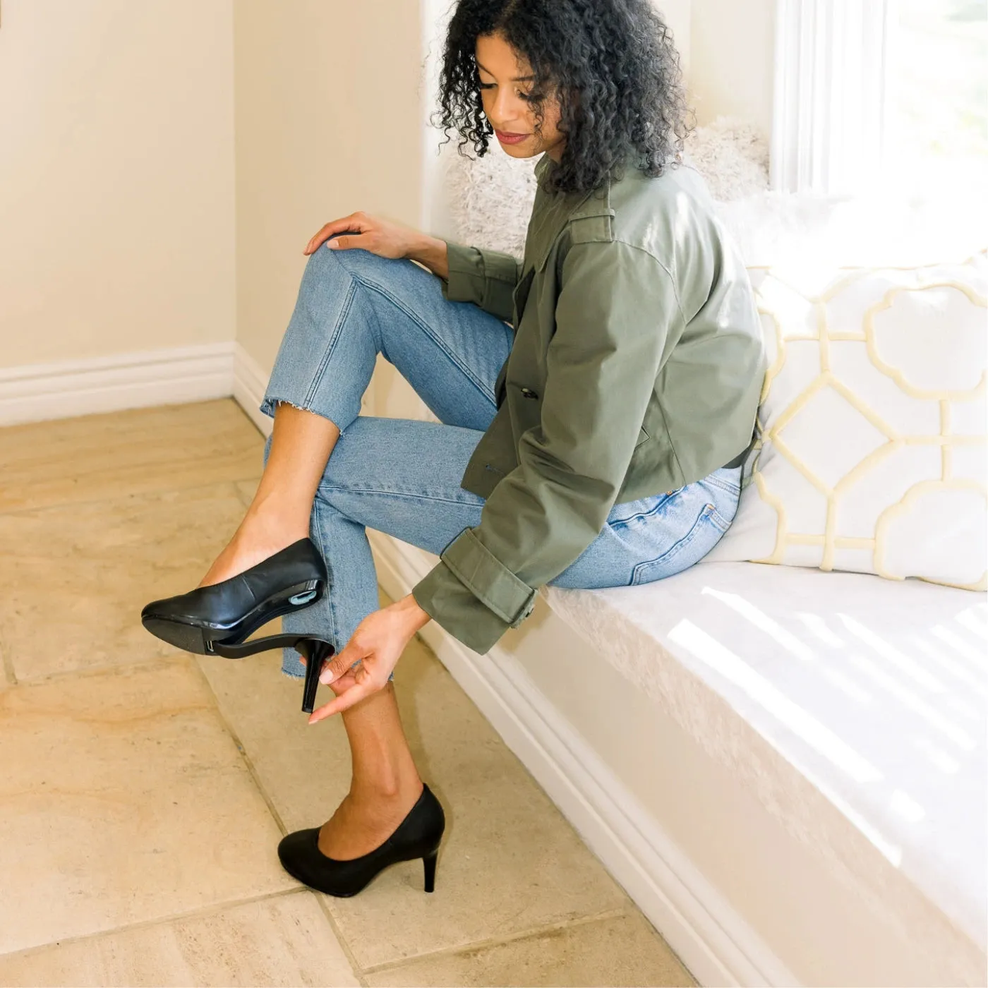 The Ballet Pump - Coal Leather 3 Block