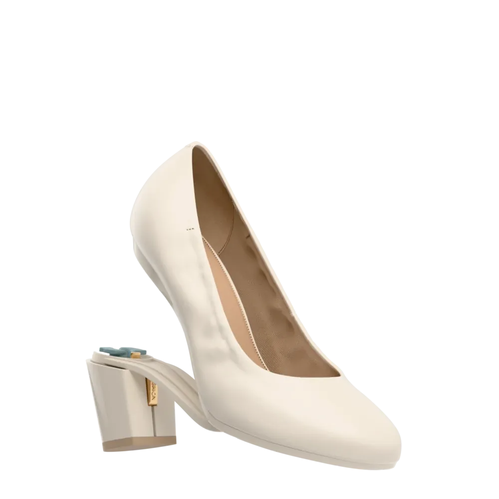 The Ballet Pump - Ivory Leather 3 Block