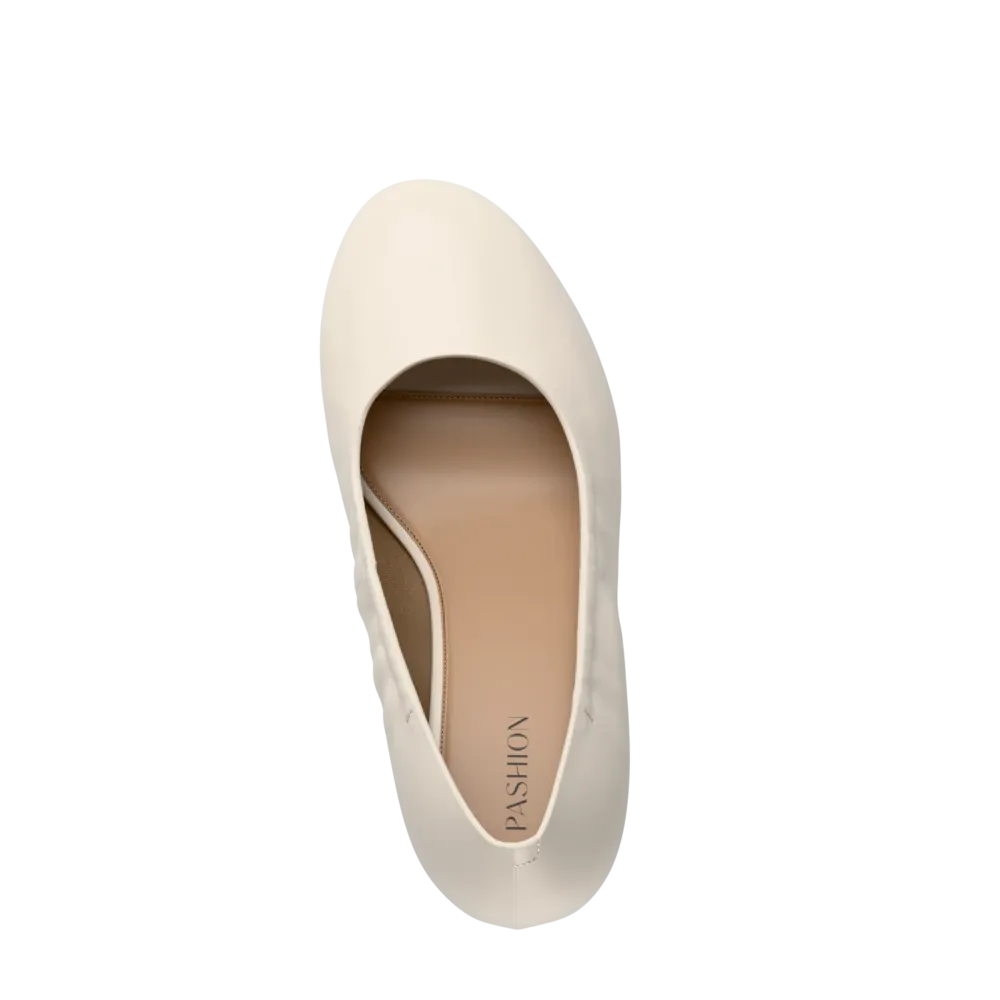 The Ballet Pump - Ivory Leather 3 Block