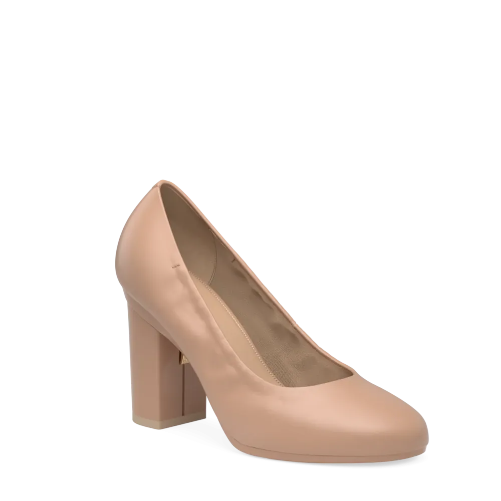 The Ballet Pump - Latte Stretch Leather 4 Block - FINAL SALE