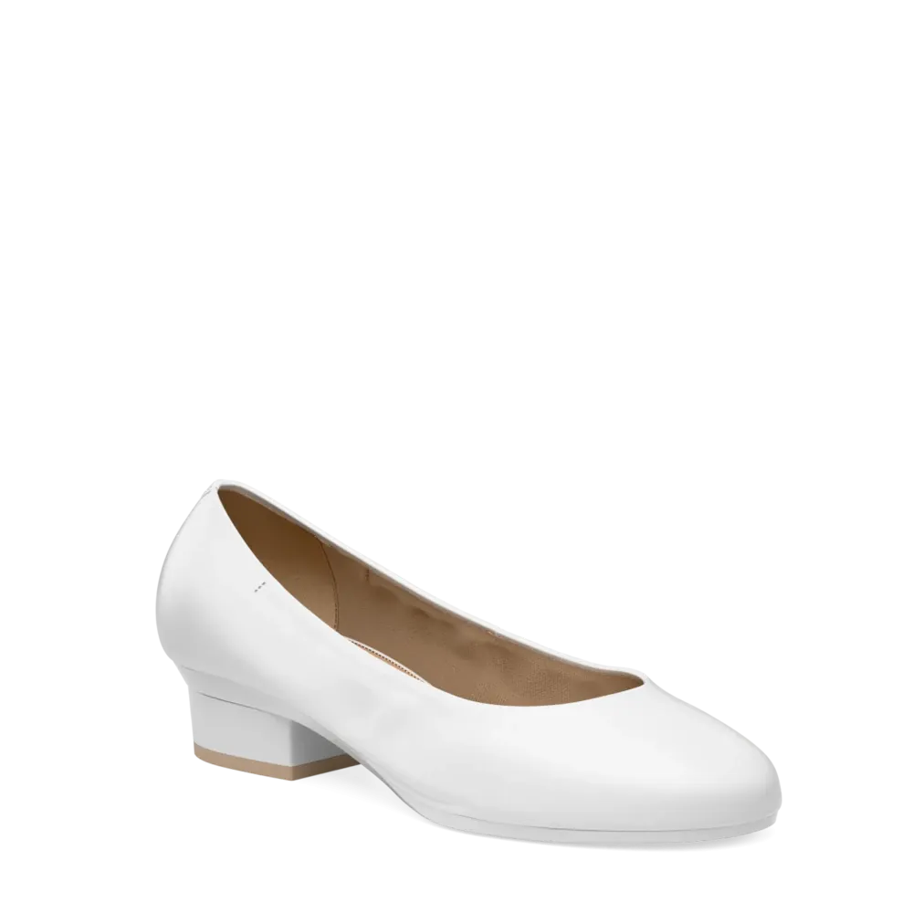 The Ballet Pump - White Leather 3 Block