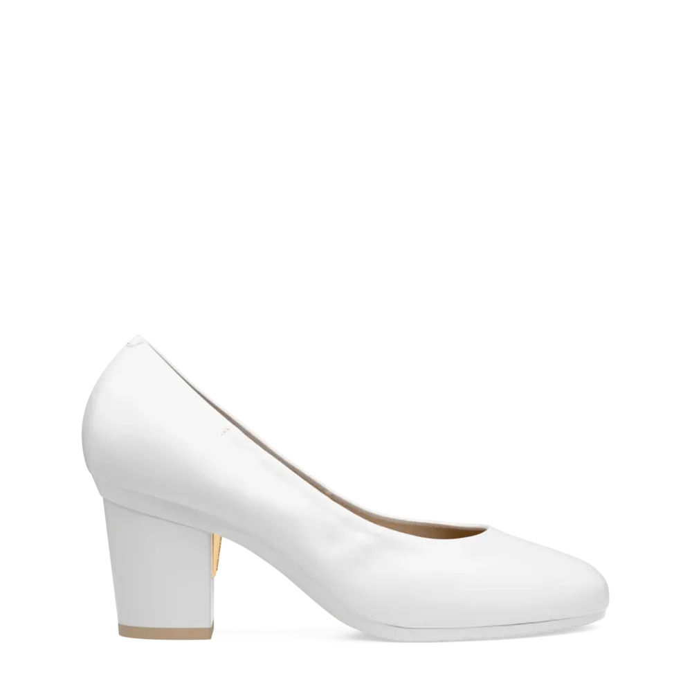 The Ballet Pump - White Leather 3 Block