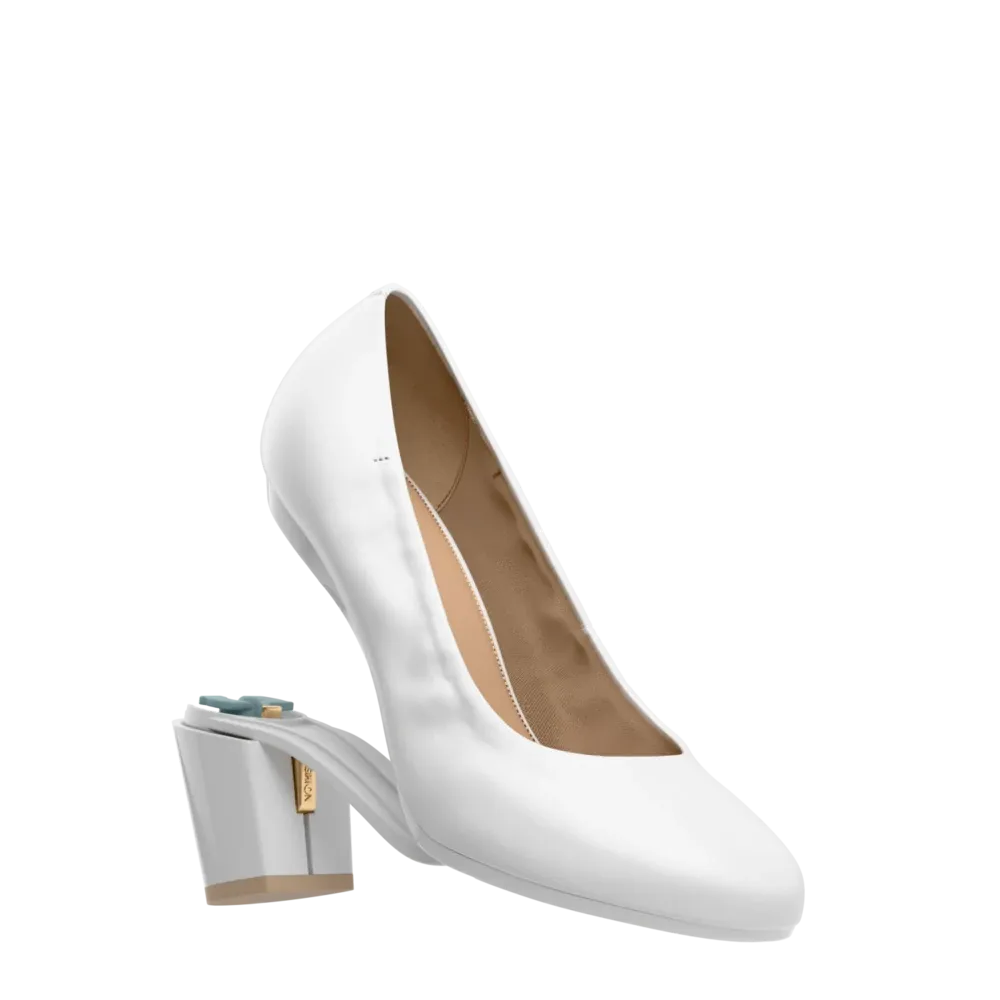 The Ballet Pump - White Leather 3 Block