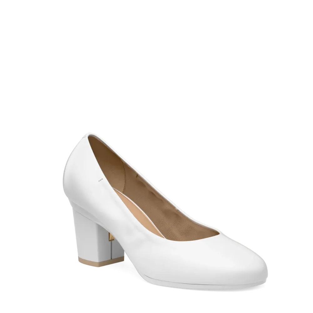 The Ballet Pump - White Leather 3 Block