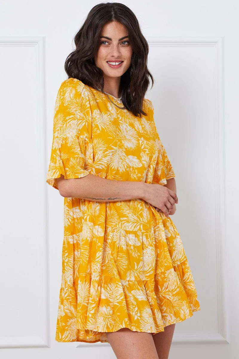 Trop Print Mini Dress Short Sleeve