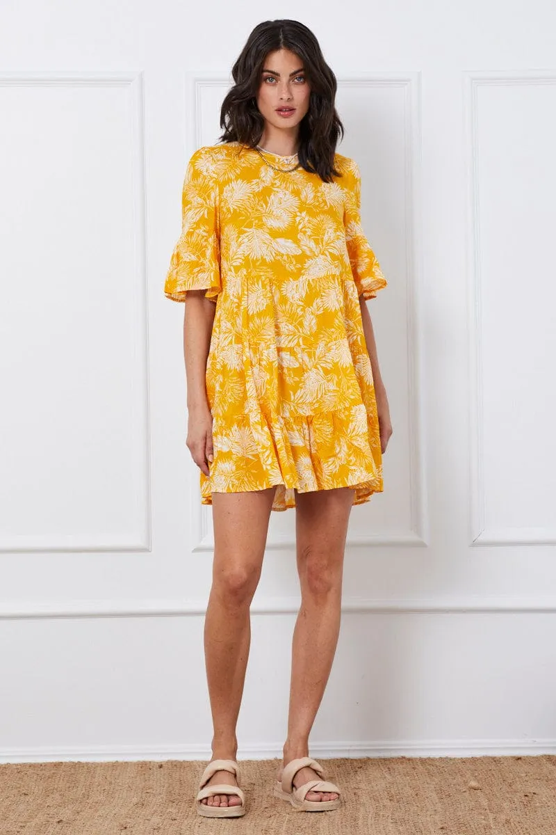 Trop Print Mini Dress Short Sleeve