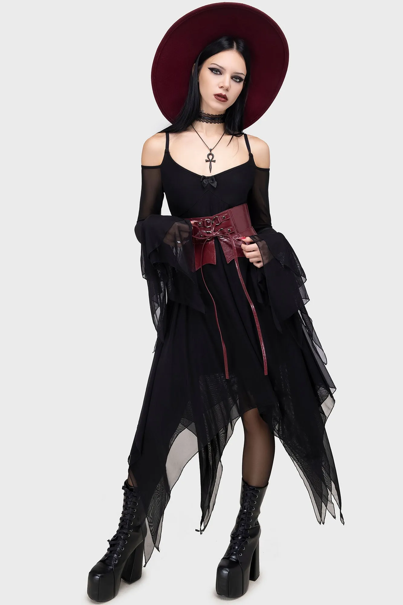 Wetland Bat Peplum Corset [Red]