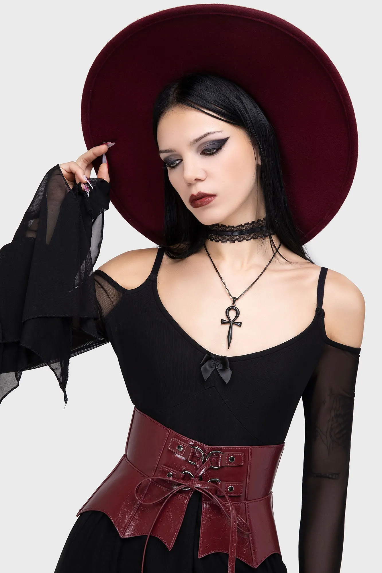 Wetland Bat Peplum Corset [Red]