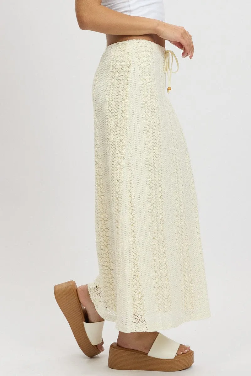 White Crochet Maxi Skirt High Rise Relaxed Lined