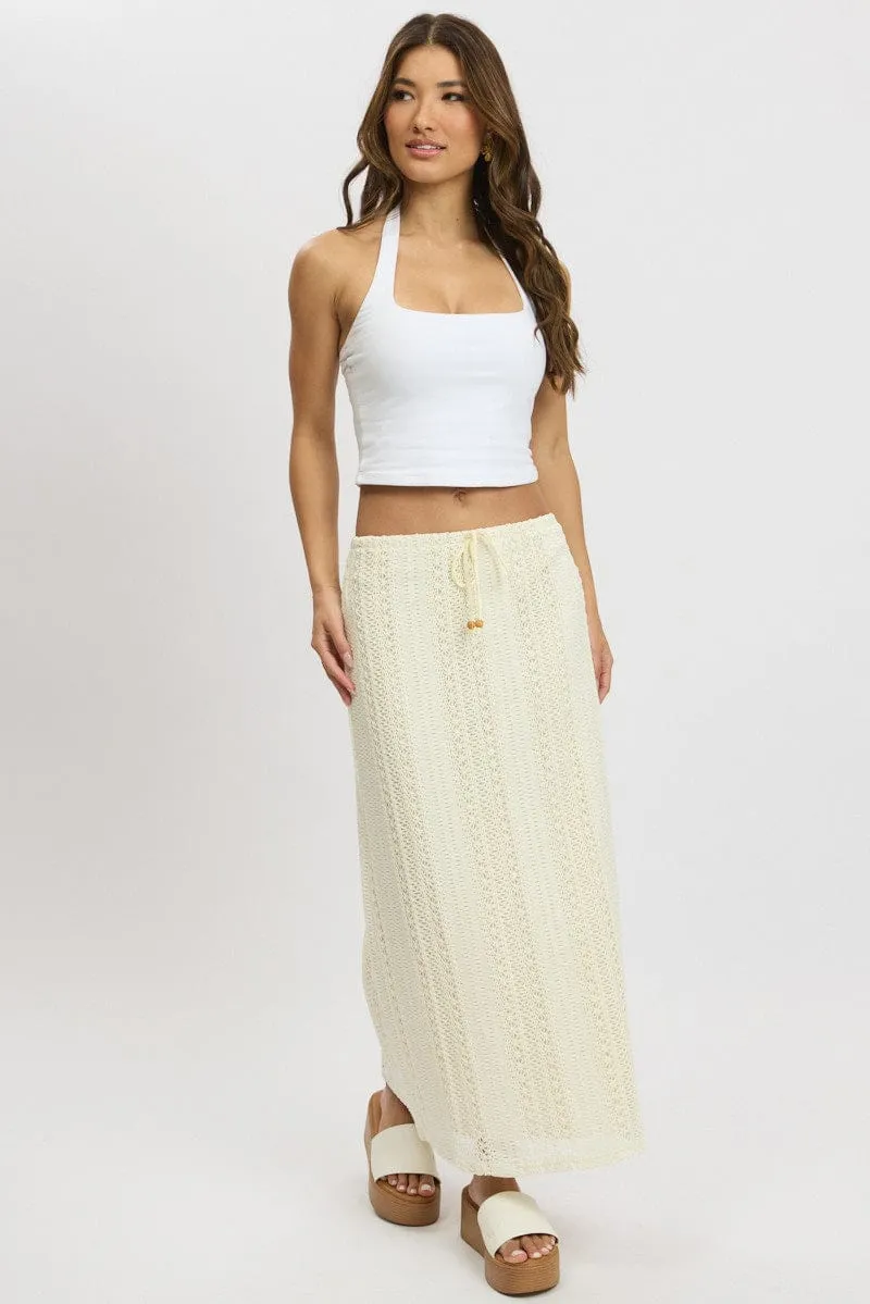 White Crochet Maxi Skirt High Rise Relaxed Lined