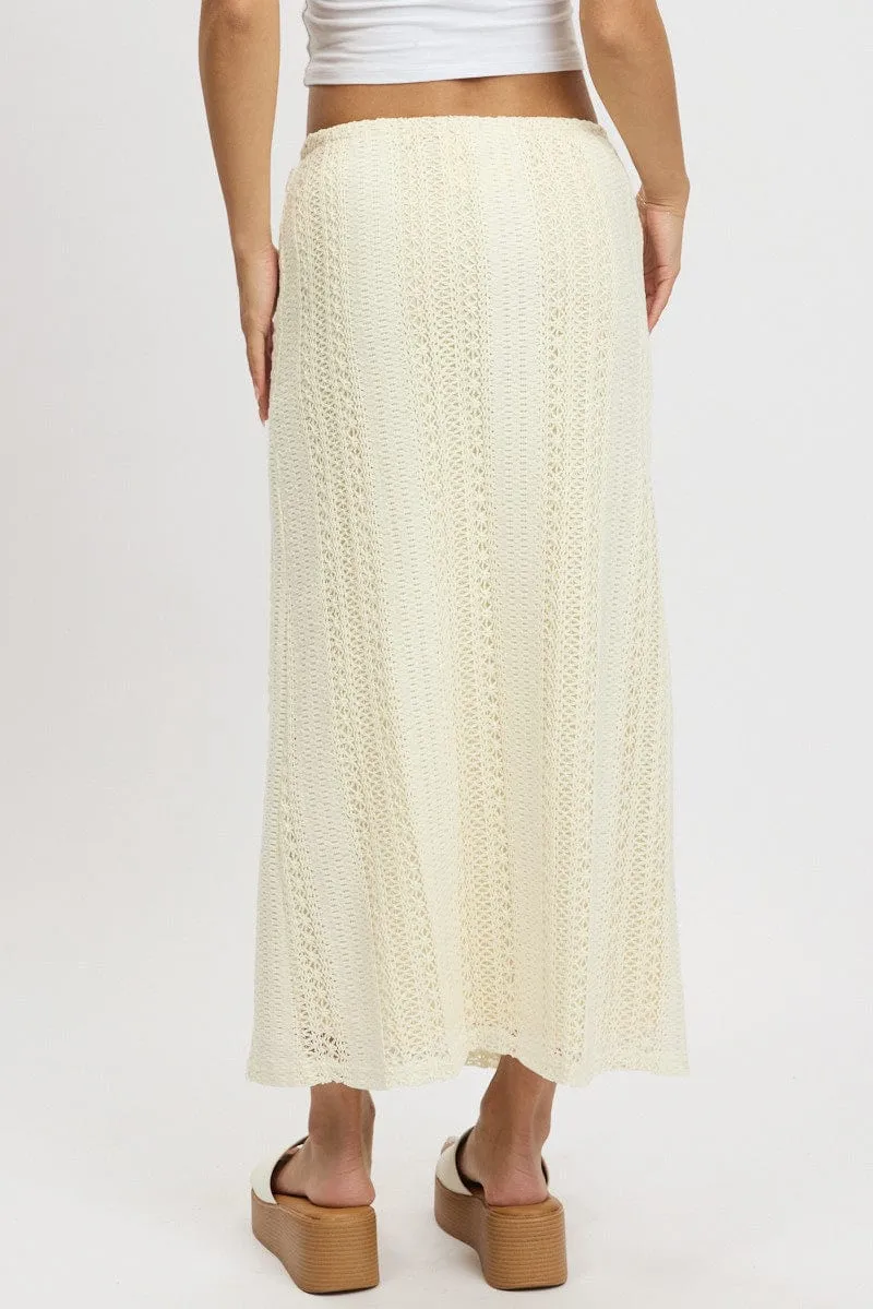White Crochet Maxi Skirt High Rise Relaxed Lined