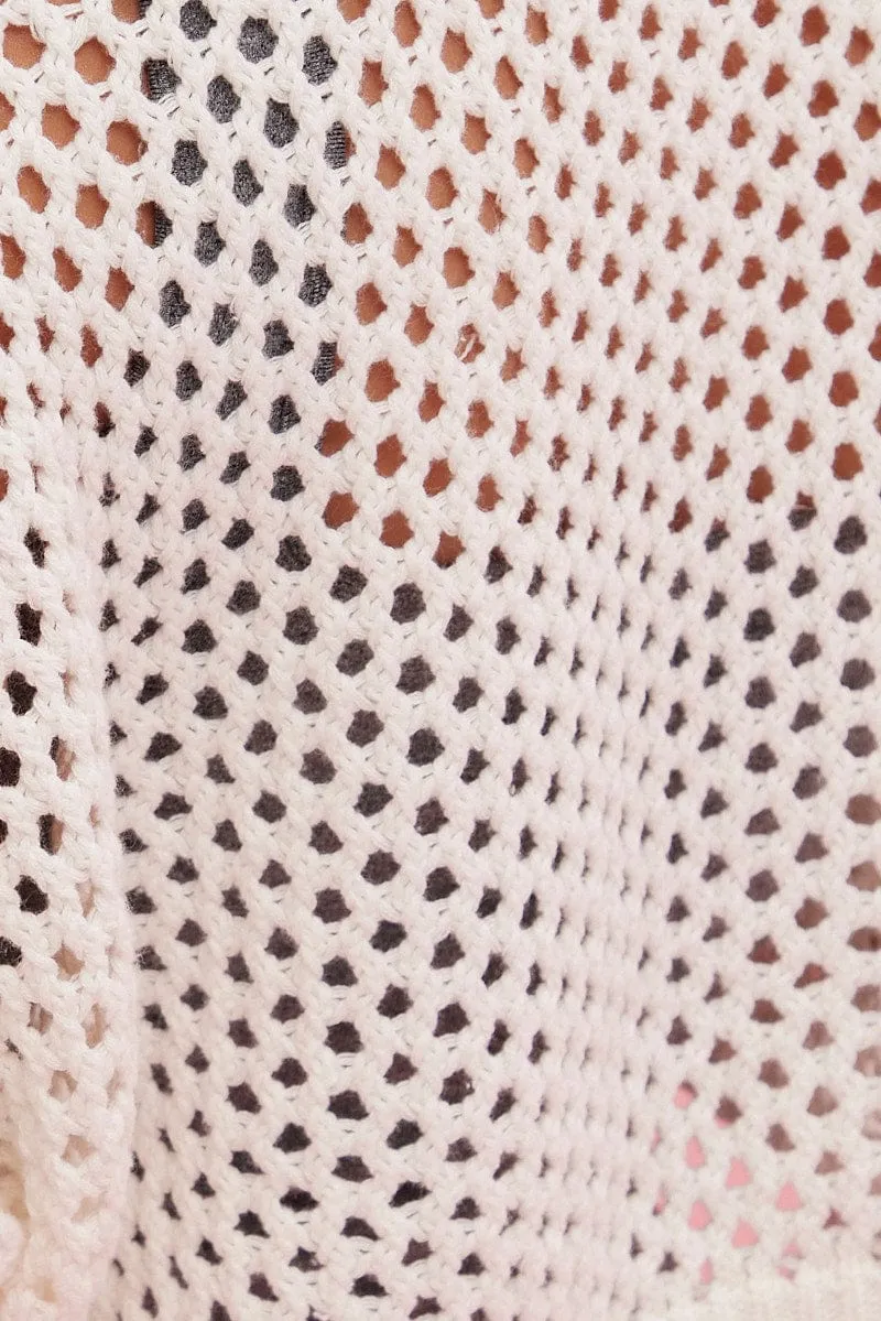 White Knit Jumper Long Sleeve Fishnet