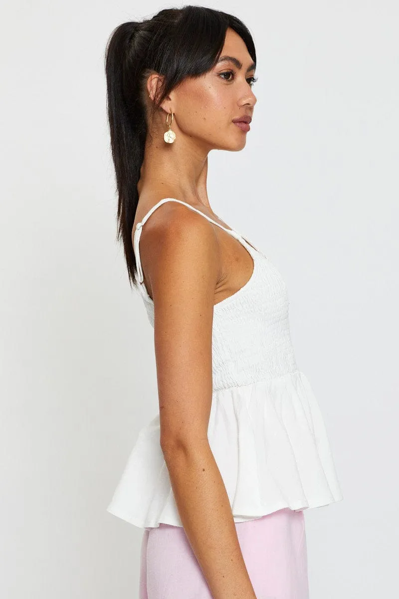 White Peplum Top Sleeveless V-Neck