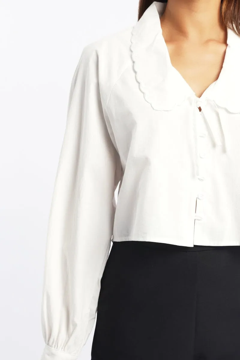 White Shirt Long Sleeve Peter Pan Collar Button Up