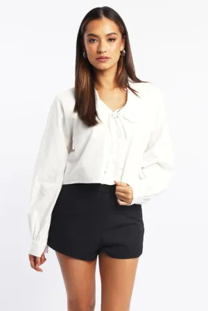 White Shirt Long Sleeve Peter Pan Collar Button Up