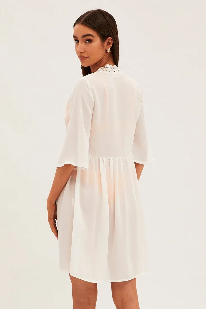 White Tie Front Lace Kimono
