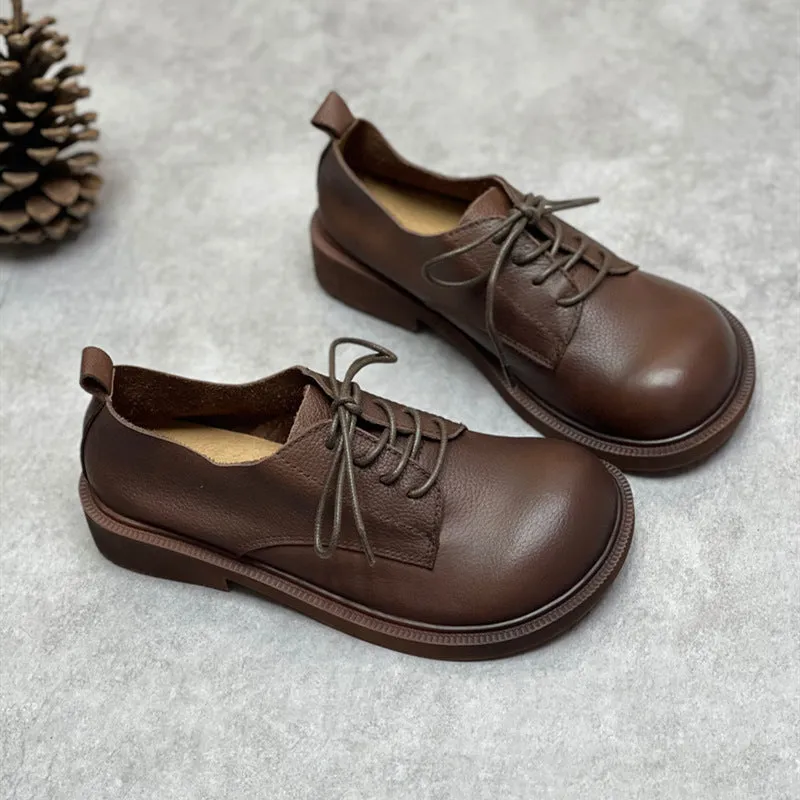Women Spring Retro Soft Soled Lace-Up Leather Casual Shoes