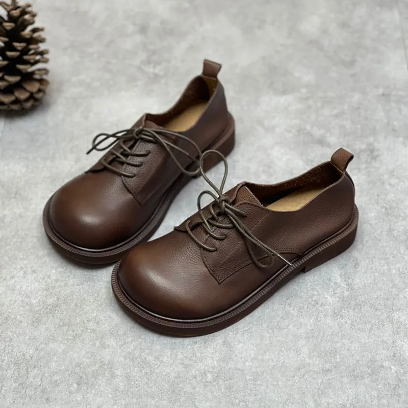 Women Spring Retro Soft Soled Lace-Up Leather Casual Shoes