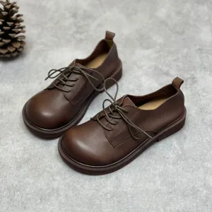 Women Spring Retro Soft Soled Lace-Up Leather Casual Shoes