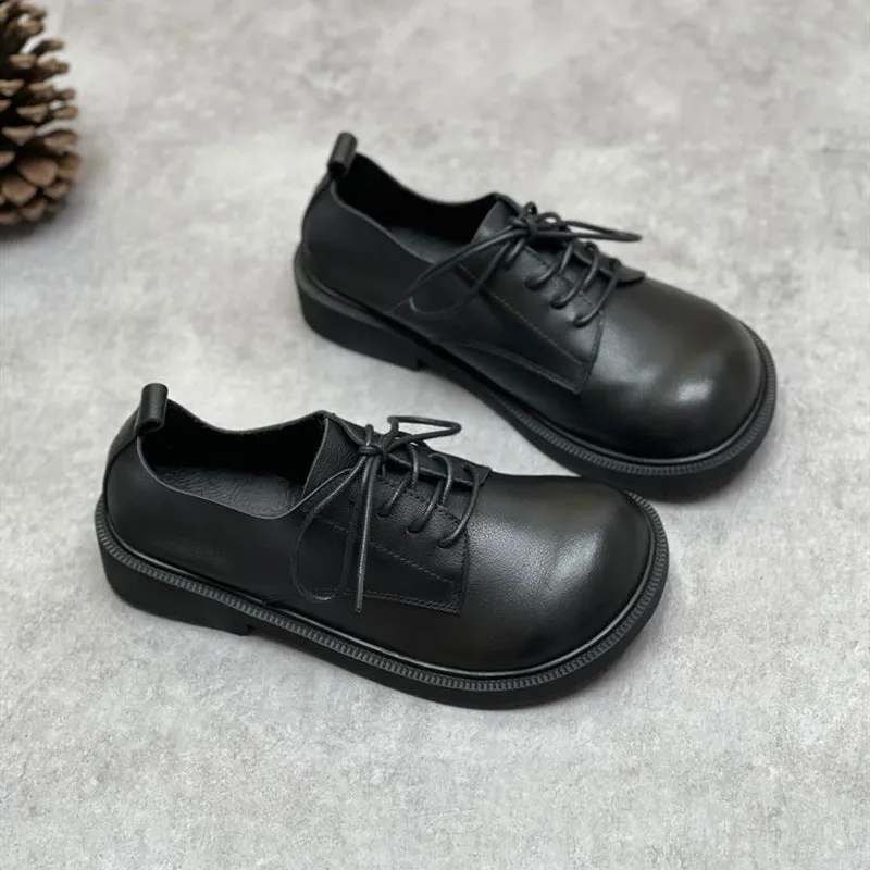 Women Spring Retro Soft Soled Lace-Up Leather Casual Shoes