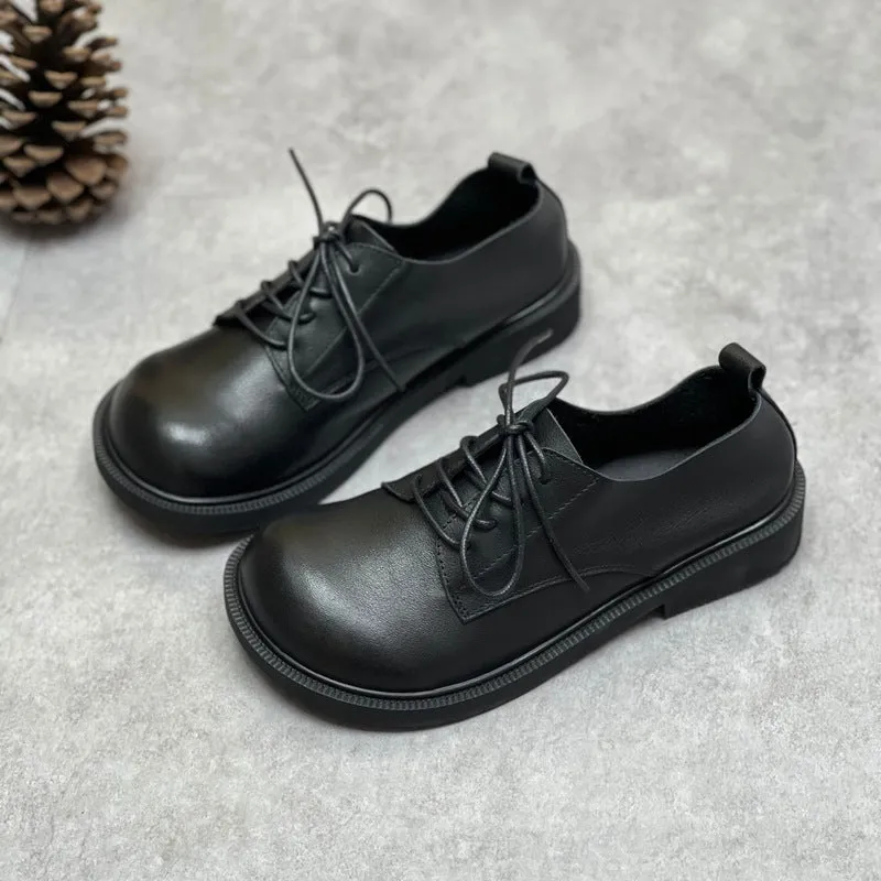 Women Spring Retro Soft Soled Lace-Up Leather Casual Shoes