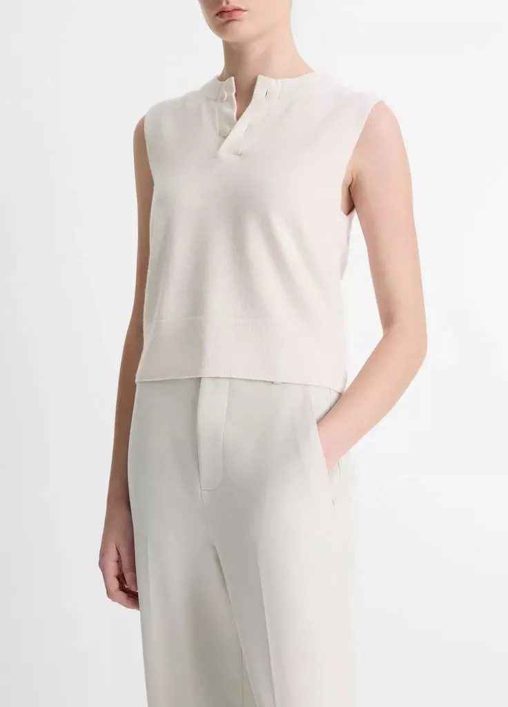 Wool-Blend Henley Shell - Optic White