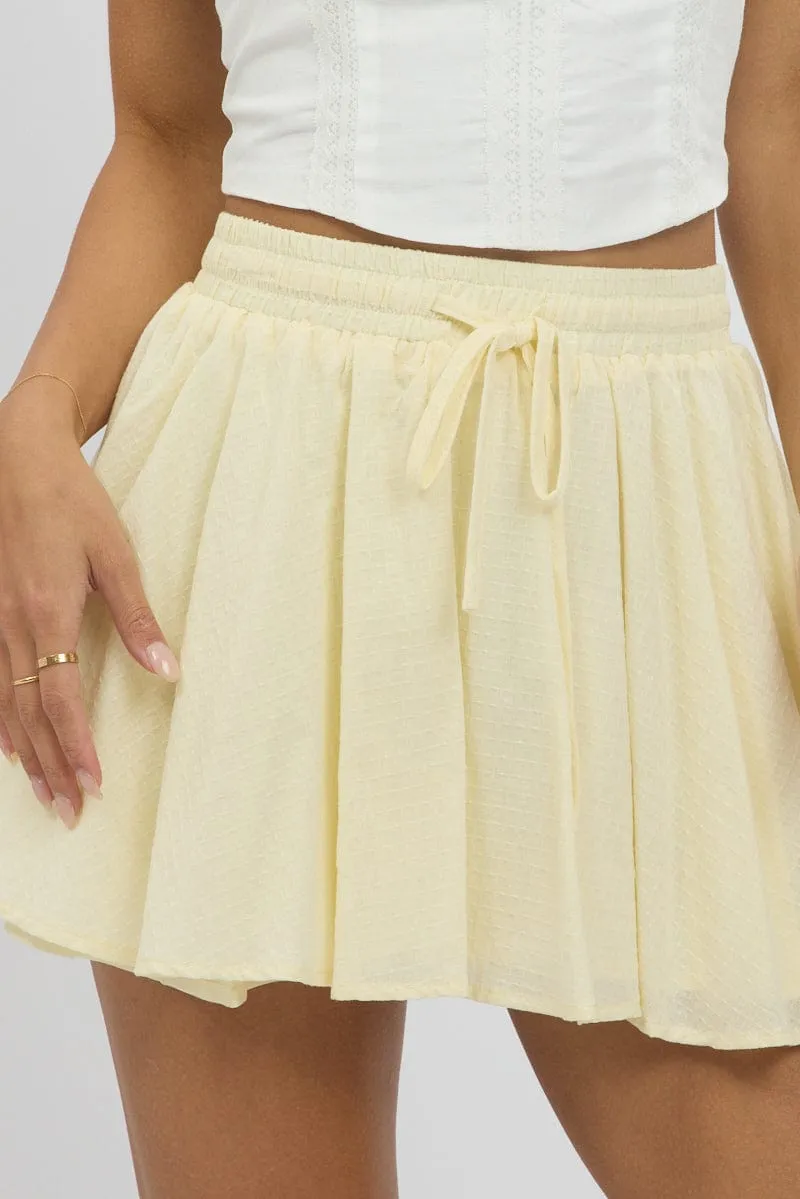 Yellow Mini Skirt Elastic Waist Volume Textured Cotton