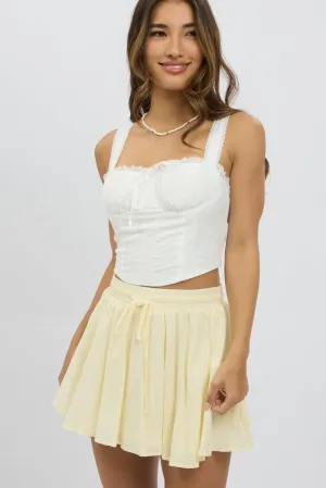 Yellow Mini Skirt Elastic Waist Volume Textured Cotton